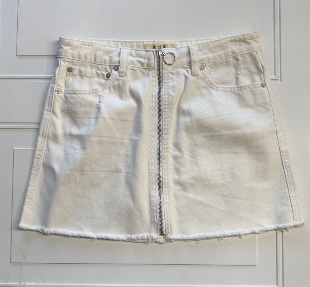 We The Free People Womens Sz 28 White Full Zip Up Raw Hem Mini Skirt